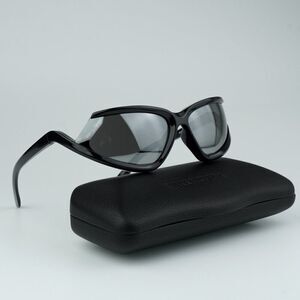 NEW Balenciaga BB0289S 001 Black Silver Mirror Wraparound Unisex Sunglasses